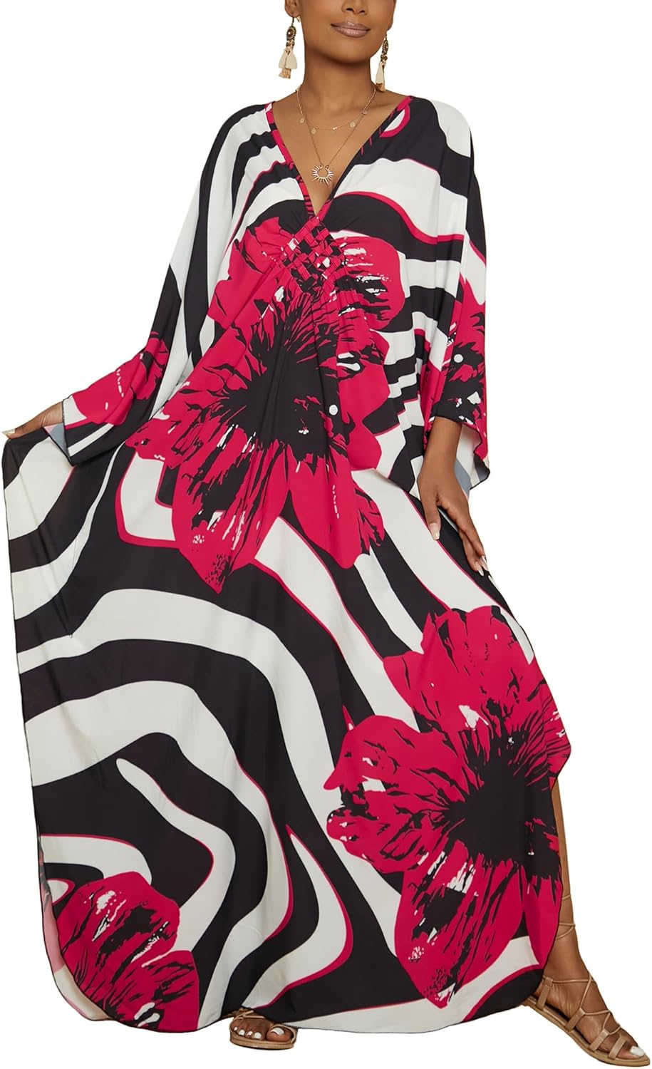 Bsubseach floral kaftan beach cover up dress