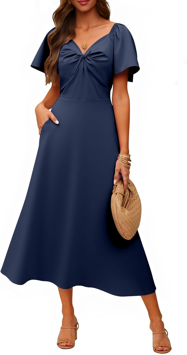 ECOWISH twist-front flutter-sleeve summer maxi dress