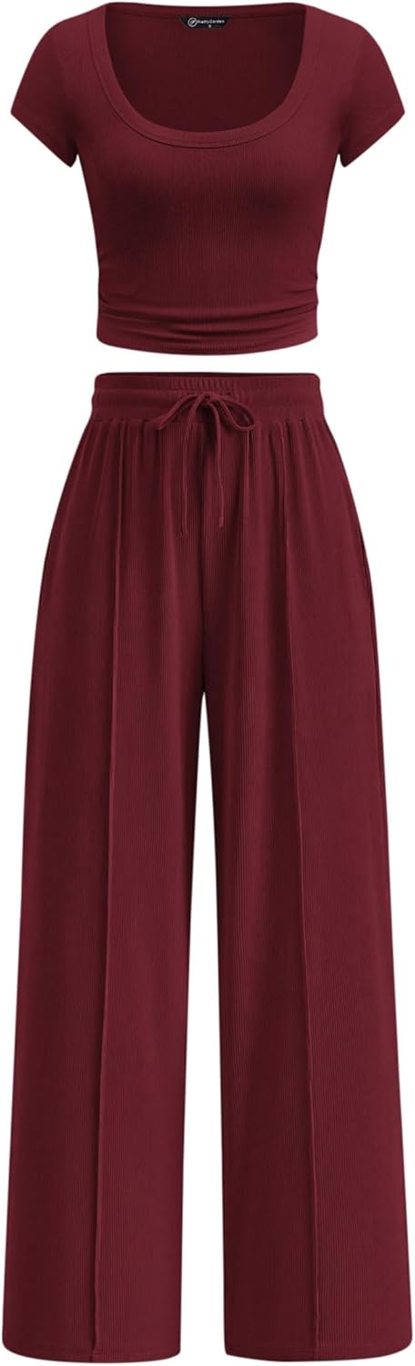 PRETTYGARDEN summer matching lounge set with crop top and wide-leg pants